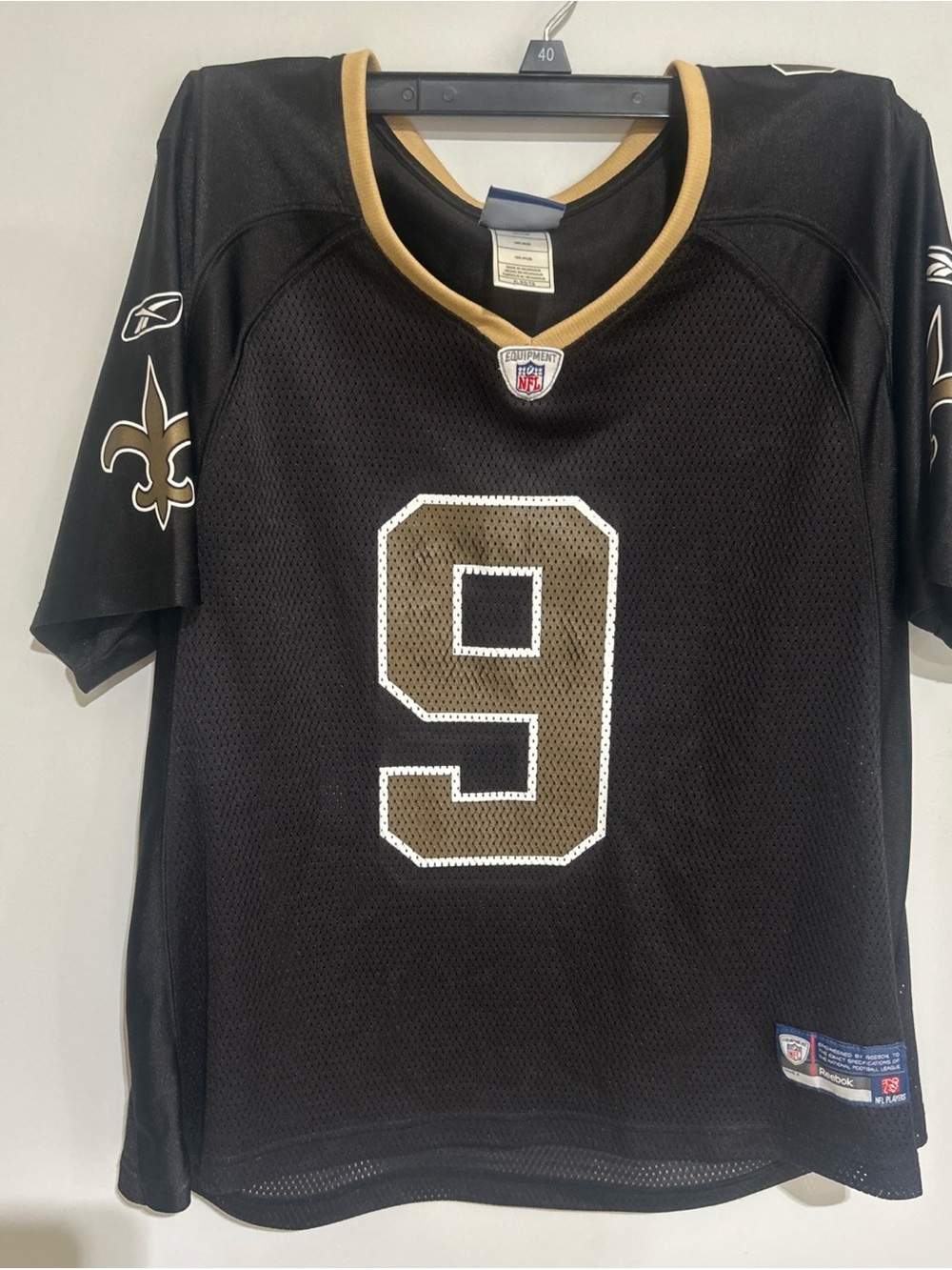 Reebok NFL Drew Brees New Orleans Saints Jersey Womens XLarge Black Gold #9.